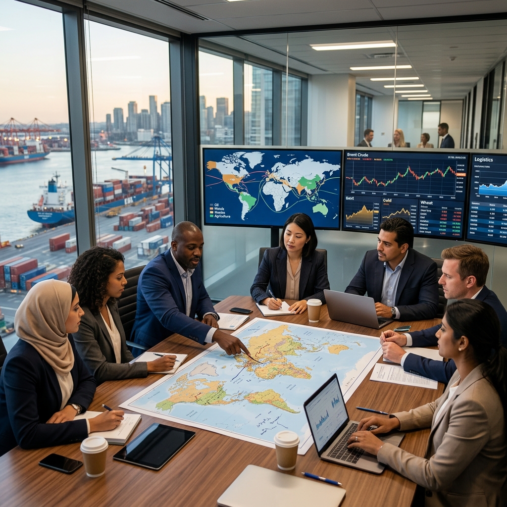 Oasis Commodities team discussing global trade operations
