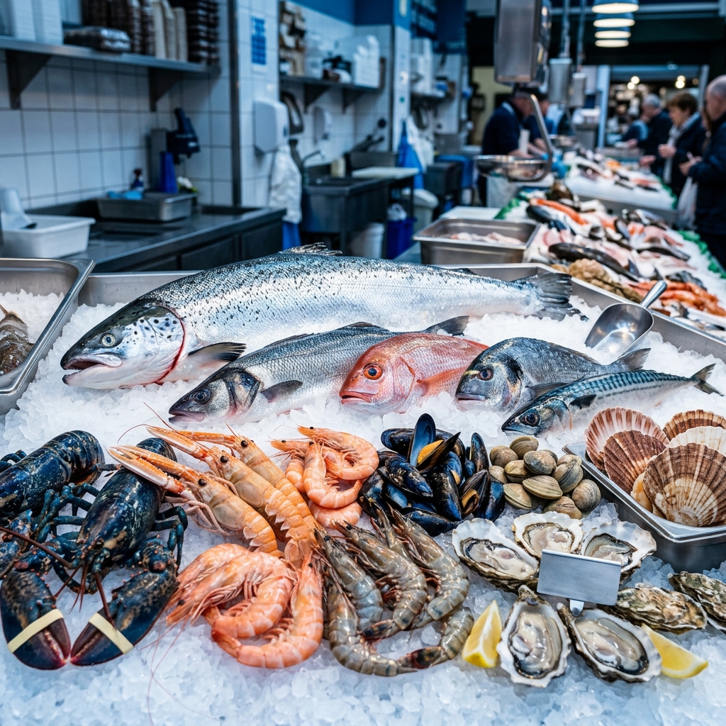Seafood commodities - fresh fish market display